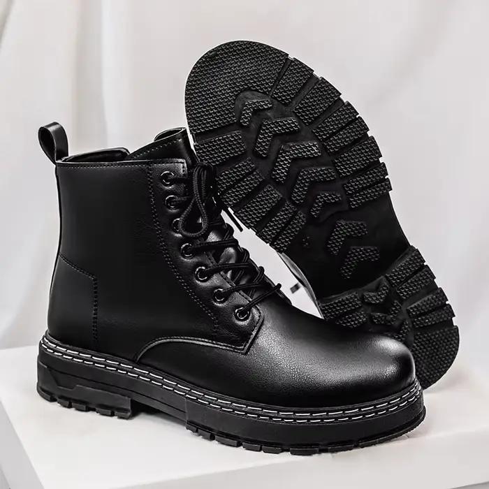 Bottes de moto en cuir verni noir pour homme