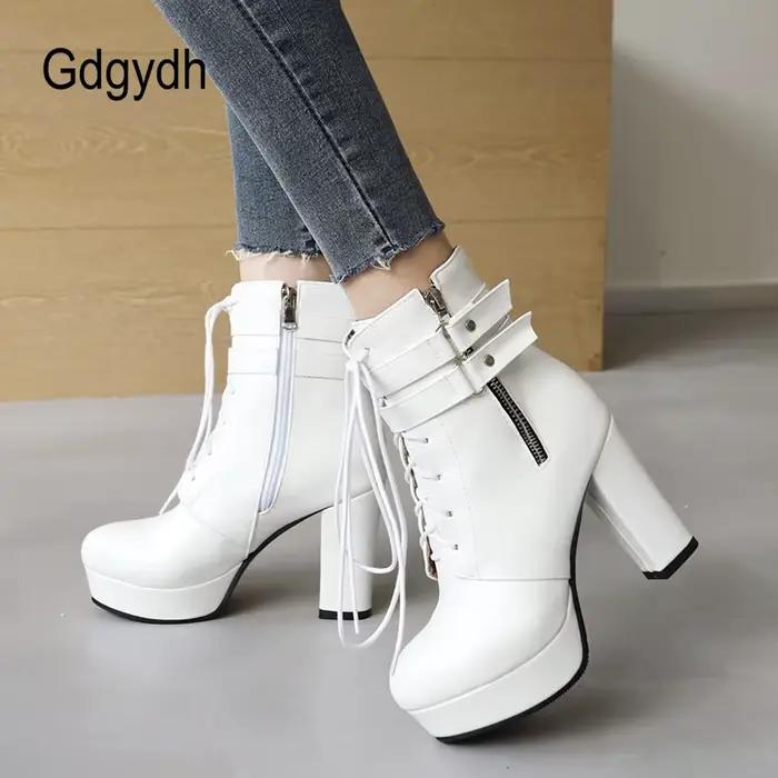 Gdgydh bottes noires femme Vintage boucle décontracté dame