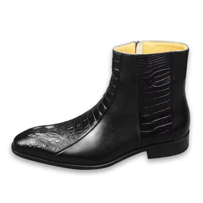 Bottes en cuir de vache véritable avec fermeture éclair gravée pour hommes