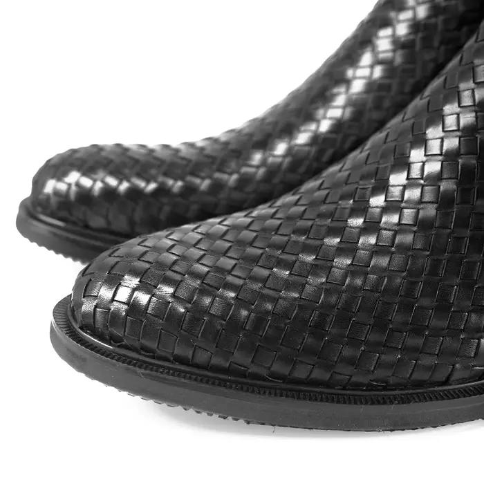 Hanmce – bottines Chelsea noires en cuir véritable pour homme