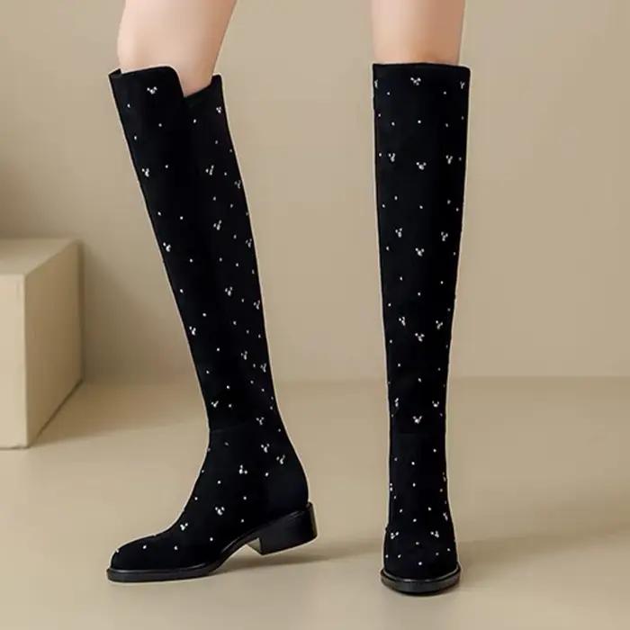 Cristal bottes hautes pour femmes mode robe chaussures à talons hiver sur le genou Chelsea Botas 2025 nouveau décontracté Zapatillas De Mujer