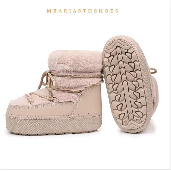Bottes de neige à plateforme de 4.5cm pour femmes, plates, souples et confortables, bottines imperméables en cuir PU pour femmes, bottes de Ski noires et blanches