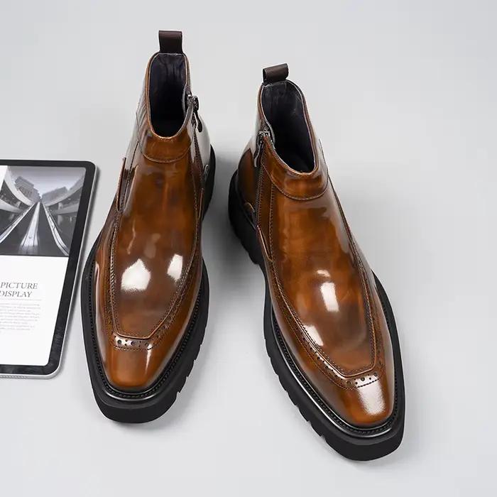 Bottes montantes à bout pointu avec fermeture éclair pour hommes