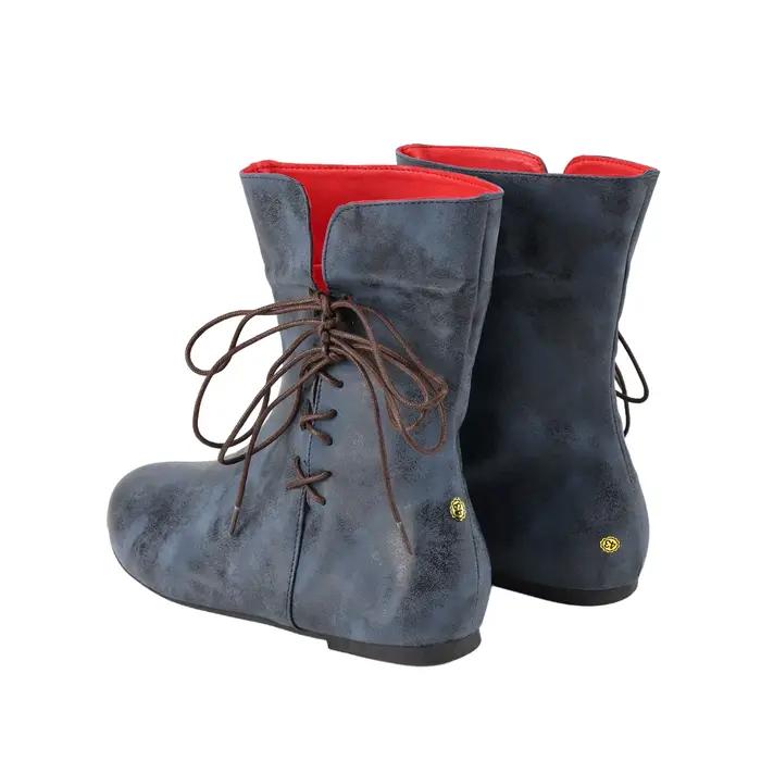 Bottes de Pirate Viking pour hommes, bottes courtes pointues à lacets à fond plat, bottes médiévales en cuir PU pour Costume d'halloween