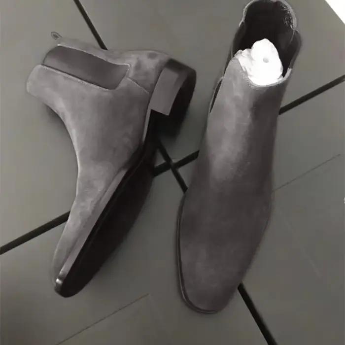 Bottines Chelsea de luxe en velours pour hommes, chaussures en cuir suédé de haute qualité, bottes habillées Botas de Hombre