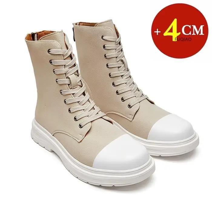 Bottes à plateforme en daim pour homme mi-mollet 4cm hauteur bout rond fermeture éclair printemps automne occassions spéciales