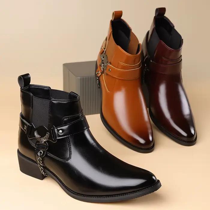 Marque hommes bottes mode pointu chaussons en cuir Style britannique affaires bottines laque