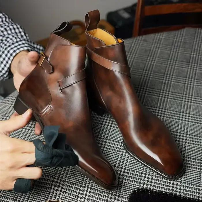 Bottes courtes brunes et noires à la mode pour hommes, bottes de cheville faites à la main, bottes de moto, élégantes et confortables pour toutes les saisons