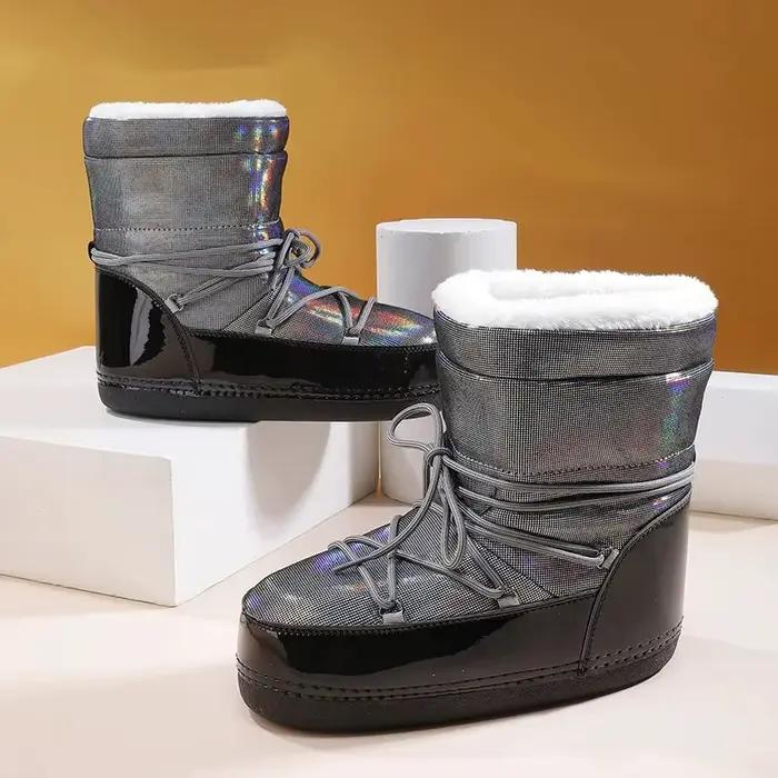 Bottes spatiales épaisses en peluche pour femmes, grande taille, mi-longues, bottes de ski imperméables, chaussures à la mode, hiver