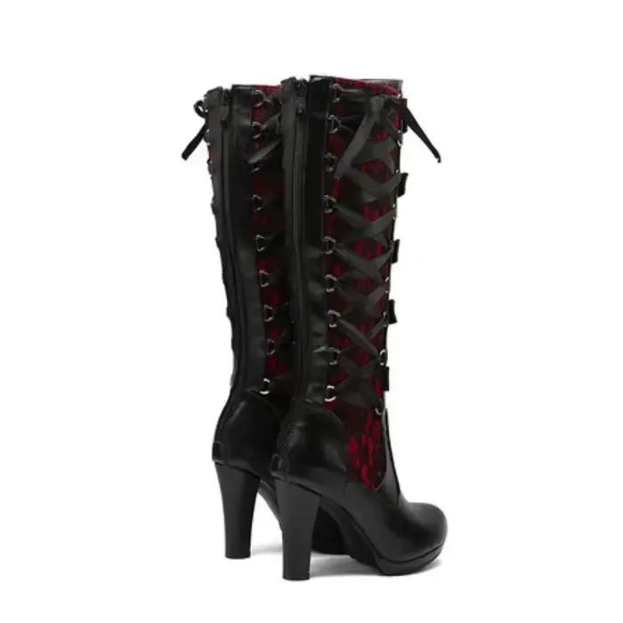 Femmes ceinture boucle genou bottes hautes 2025 Sexy hiver garder au chaud femme dentelle longue botte gothique Mature dames plate-forme genou Boottes