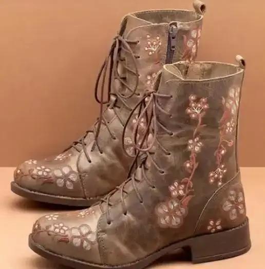 Bottines brodées florales en cuir PU pour femmes grandes tailles bottes d'hiver sexy et confortables pour occasions spéciales