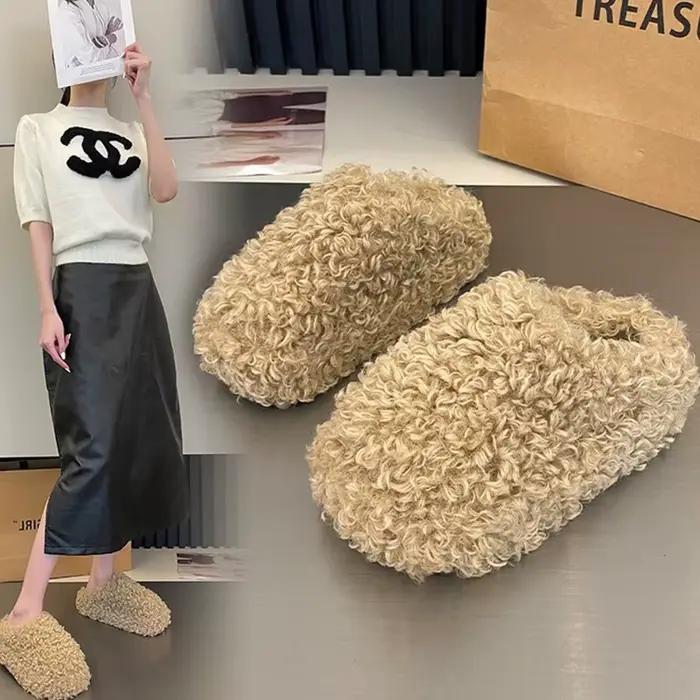Chaussures d'hiver 2025, pantoufles chaudes confortables en velours et peluche pour femmes, pantoufles d'intérieur légères et antidérapantes à semelles souples pour la maison