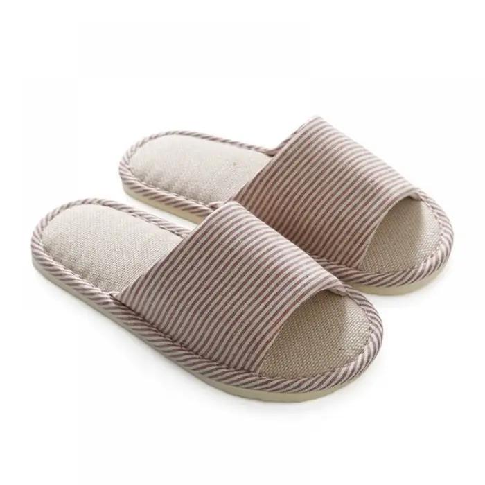 Pantoufles d'intérieur en lin pour hommes et femmes, chaussures anti-alde, sandales de plage, chaussures plates confortables, toboggans respirants pour couples