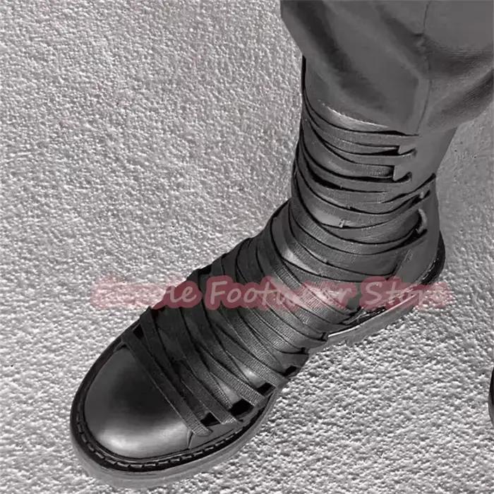 Bottes montantes noires pour hommes à lanières croisées multiples