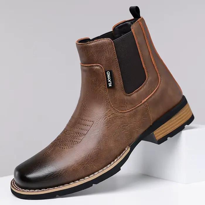 Bottes Chelsea marron tendance pour hommes, style britannique, chaussures montantes à lacets, bout pointu, bottines à la mode pour homme