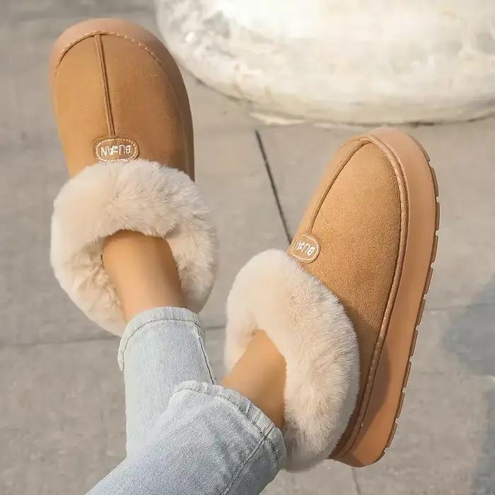 Bottes à plateforme pour femmes, chaussures épaisses en fourrure d'hiver, cheville chaude en peluche, chaussures moelleuses doublées en peluche, pantoufles à semelle EVA, nouvelle collection