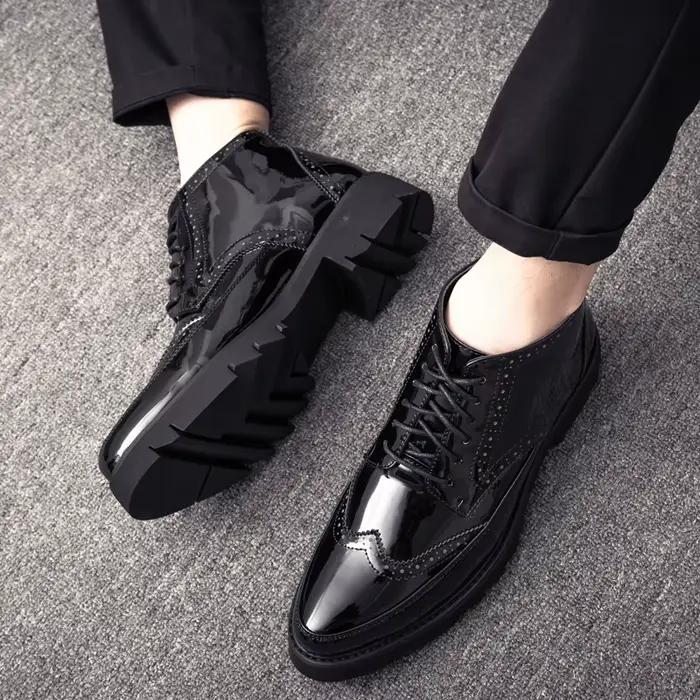 Brogue-Bottes à lacets en cuir pour hommes