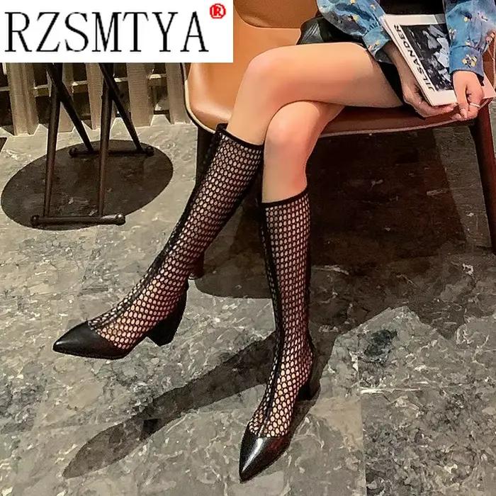 Bottes gladiateur en maille respirante avec fermeture éclair pour femme
