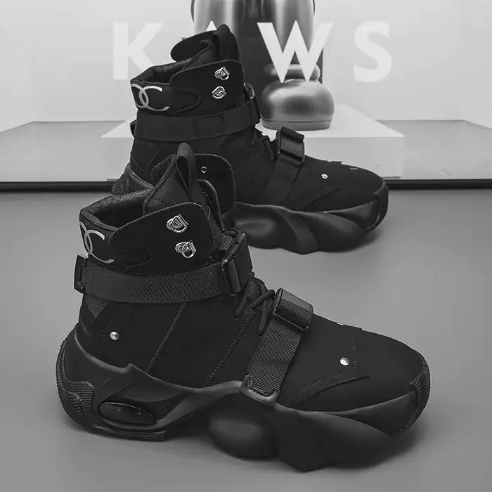 2025 printemps nouveaux hommes bottes fond épais à la mode polyvalent haut chaussures décontractées anti-dérapant résistant à l'usure bottes d'alpinisme