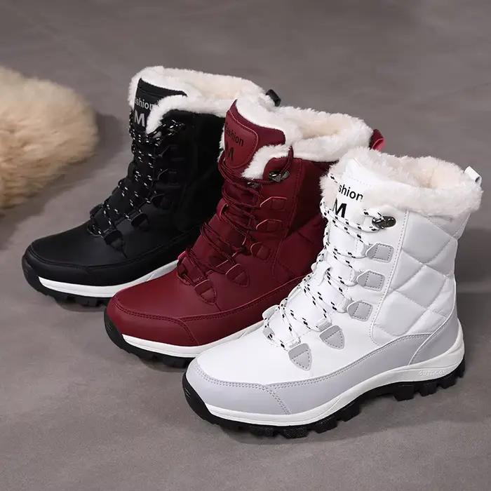 Nouvelles bottes d'hiver pour femmes, bottes de neige hautes, imperméables, bottes de cheville pour femmes, épaisses, chaudes, bottes de randonnée en neige, chaussures de sport en coton d'extérieur