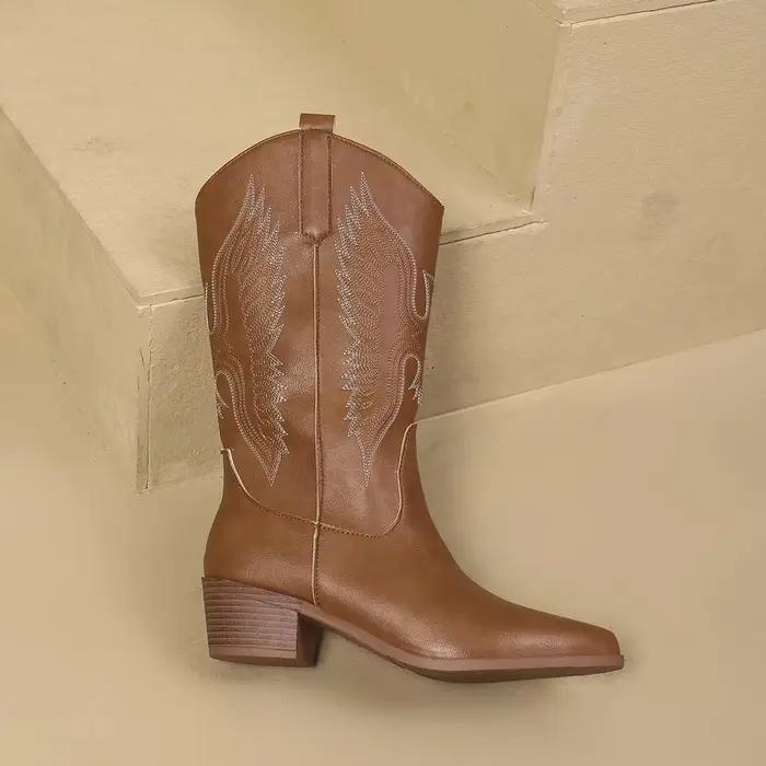Bottes de cowgirl brodées au genou punk chic pour femmes printemps automne confort talon carré plateforme occasions spéciales
