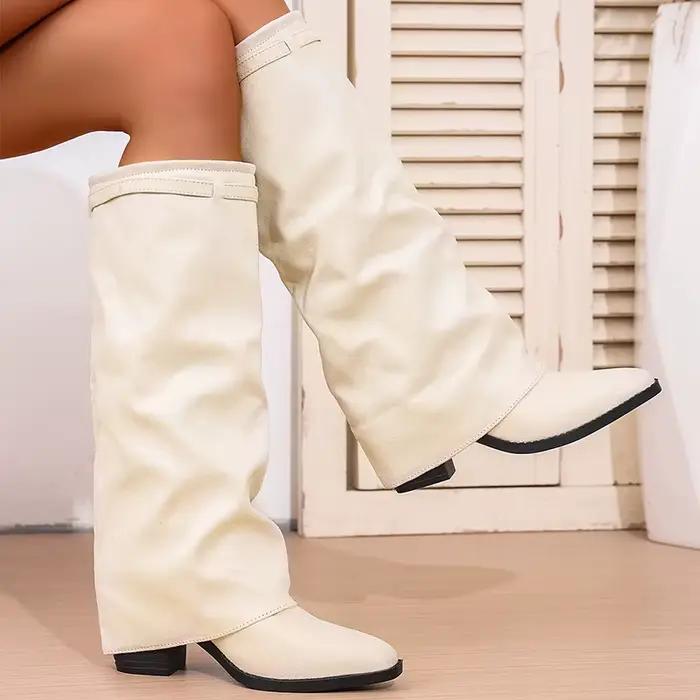 Bottes de cavalier en cuir PU bout pointu talon carré haute cheville pour femmes automne hiver style britannique casual polyvalente