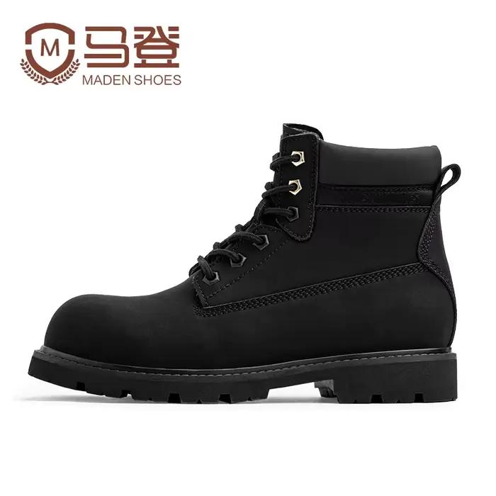 Maden Bottes noires polyvalentes pour hommes Doublure en peluche Chaussures chaudes