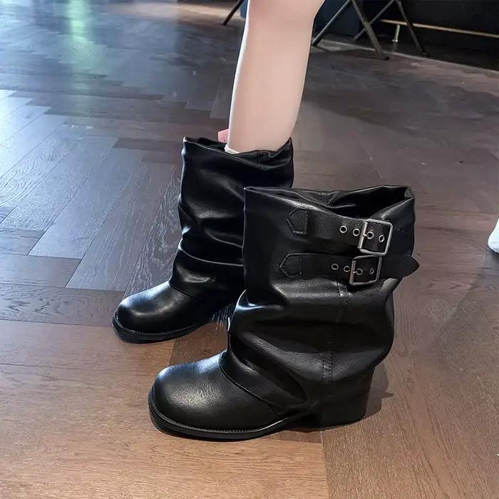 Style Punk femmes Chelsea bottes mode ceinture boucle chaussures automne hiver talon épais dames chevalier chaussons courts