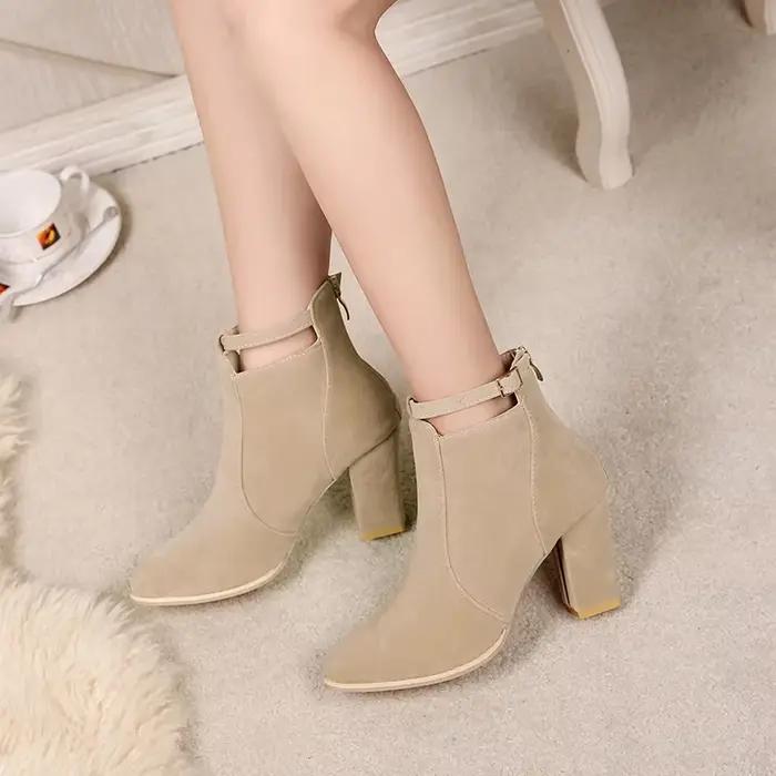 Bottes de rinçage en cuir suédé pour femmes avec talon carré, bout pointu, fermeture éclair, pour printemps automne, style romain, mode hiver, occassions spéciales
