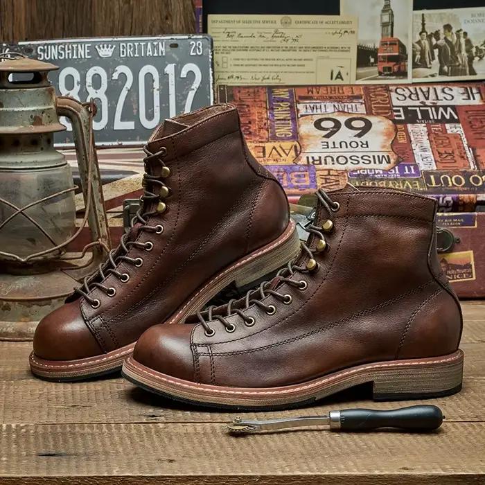 YETTIES Style britannique Rivet en cuir véritable hommes rétro cheville courte équitation bottes équestres hiver en peluche Vintage chaussures