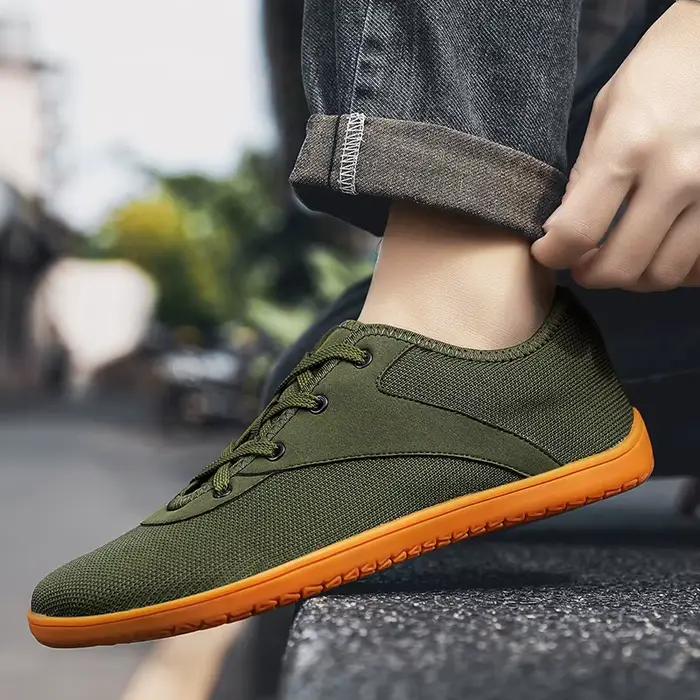 Chaussures minimalistes pieds nus homme bout rond toile respirante et flexible pour course et randonnée en plein air