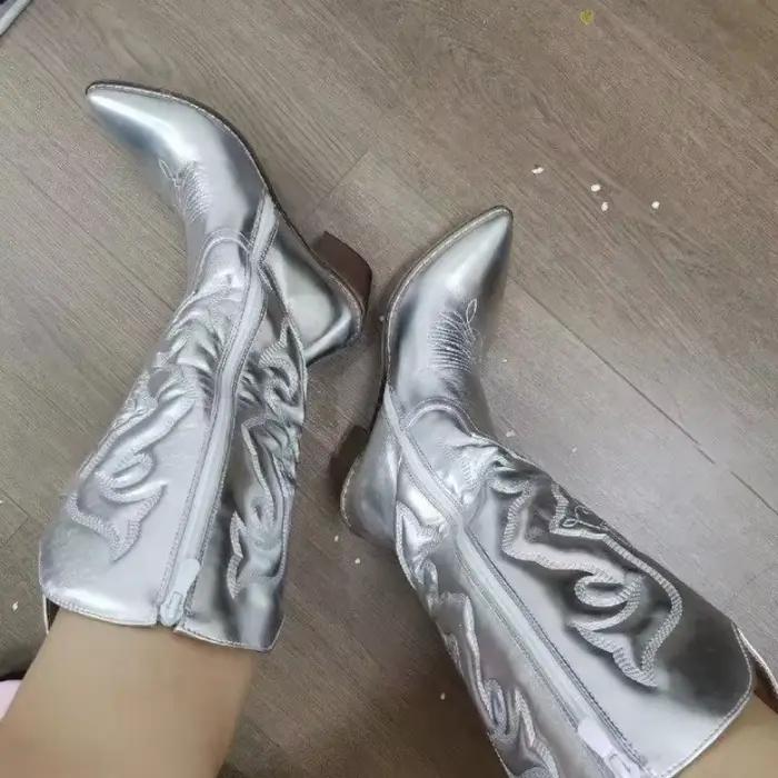 Mn-Bottes mi-mollet confortables avec talon de nuit et fermeture éclair facile