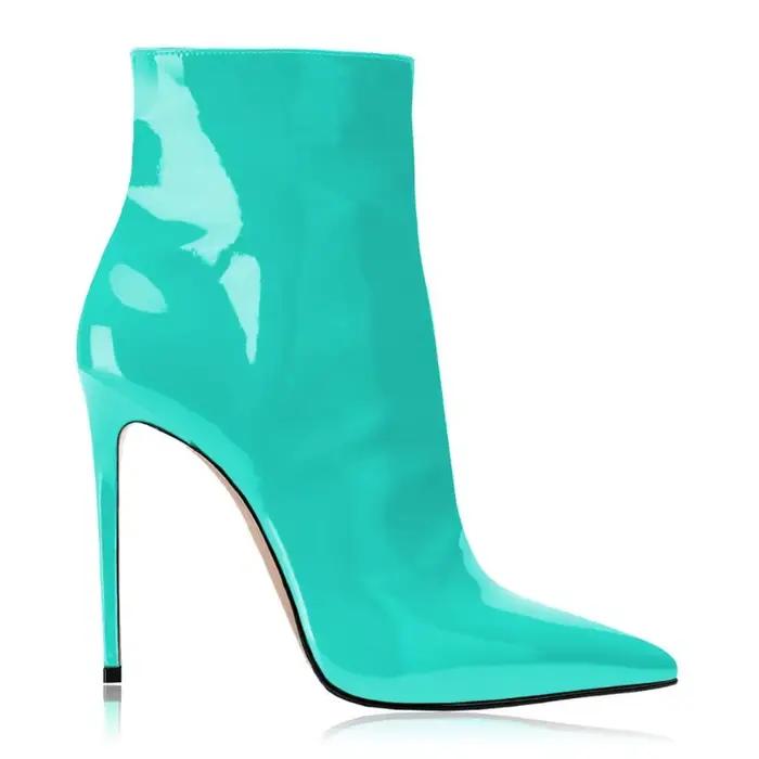 Bottes européennes et américaines à bout pointu et talons aiguilles en cuir PU