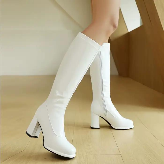 Bottes dorées extensibles scintillantes pour femmes, chaussures d'hiver argentées à bout rond, talons hauts, fermeture éclair, hauteur des genoux, grande taille 47 48
