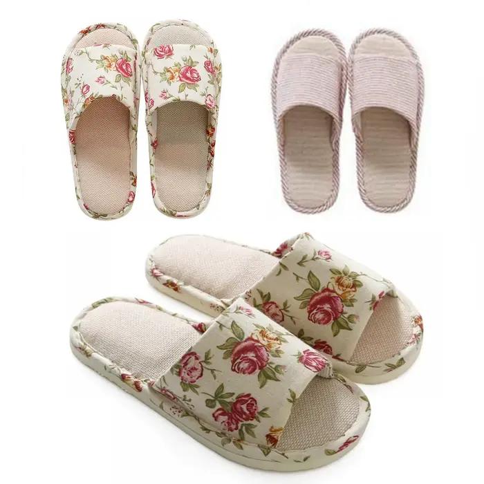 Pantoufles d'intérieur en lin pour hommes et femmes, chaussures anti-alde, sandales de plage, chaussures plates confortables, toboggans respirants pour couples