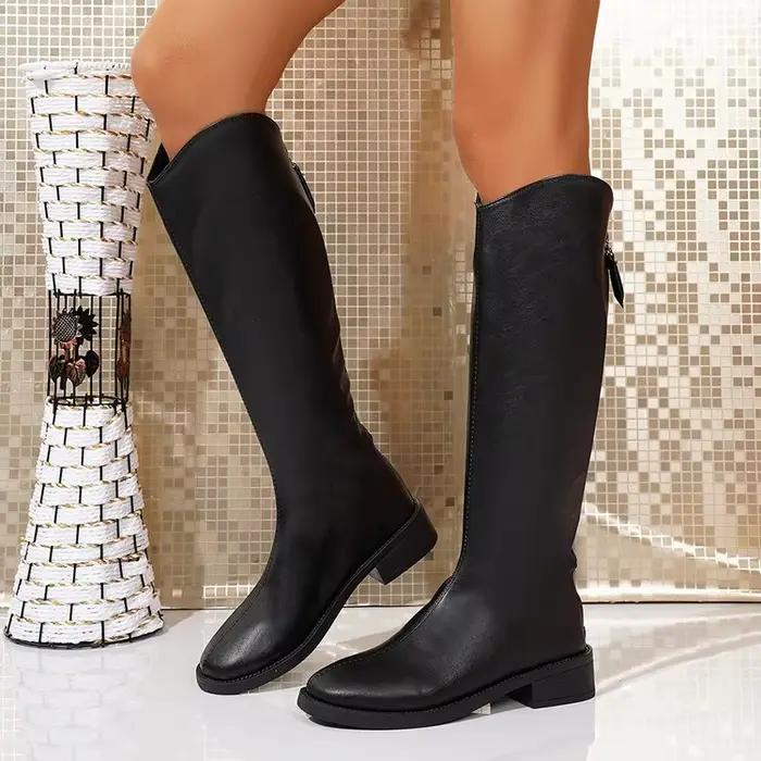 Bottes hautes décontractées confortables à bout rond antidérapantes pour femme, nouvelle collection printemps-automne 2026, avec fermeture éclair arrière tendance
