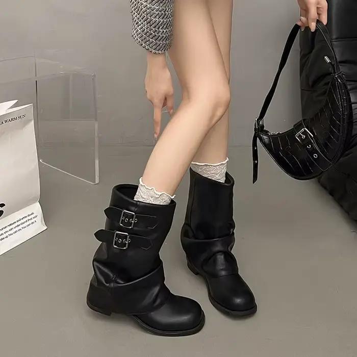 Bottes Mi-Mollet Plissées pour Femmes