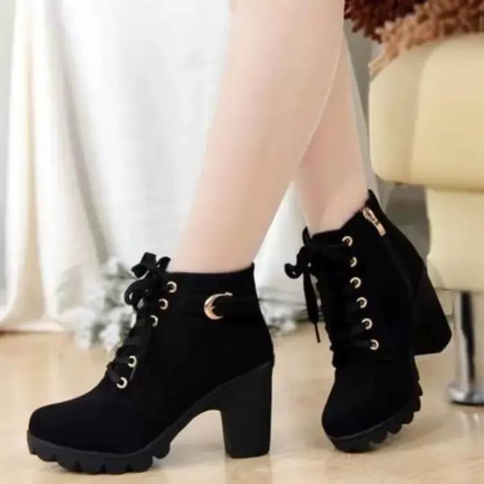 2025 nouveau printemps hiver à la mode polyvalent femmes bottes à lacets à la mode polyvalent dames chaussures confortables talons hauts bottes