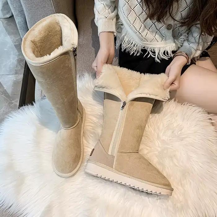 StephanSnow-Bottes mi-mollet en daim pour femmes