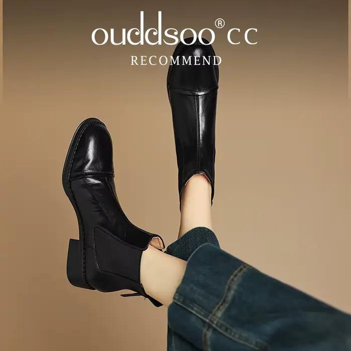 Bottes Ods rétro en cuir véritable pour femmes, sans lacet, talon bas, bout pointu, printemps/automne, faites à la main, cuir de vache, peau de porc, caoutchouc thermoplastique, confortable et élégant
