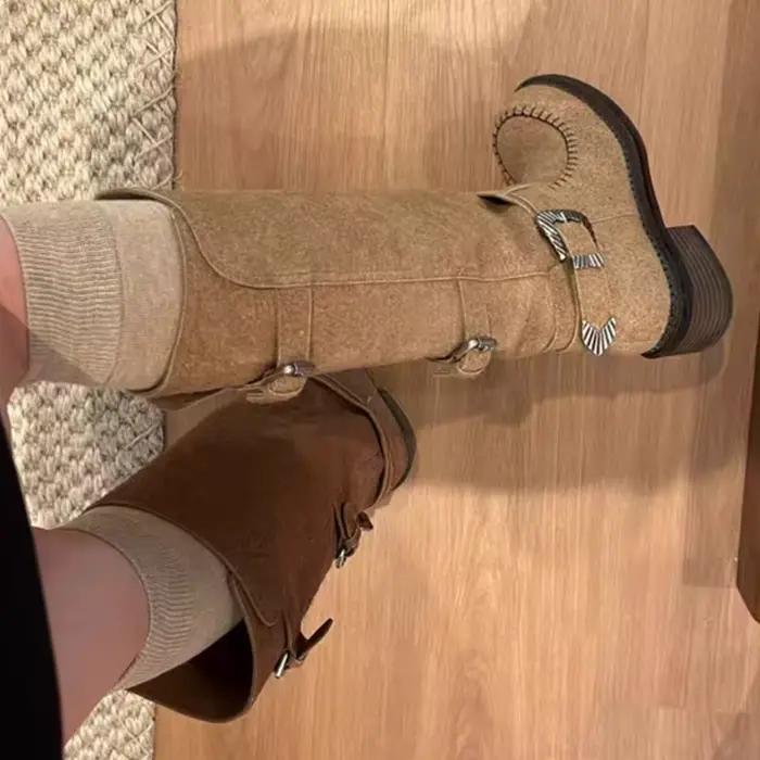Bottes longues pour femmes chaussures à talons mi-hauts De créateur hiver grosses
