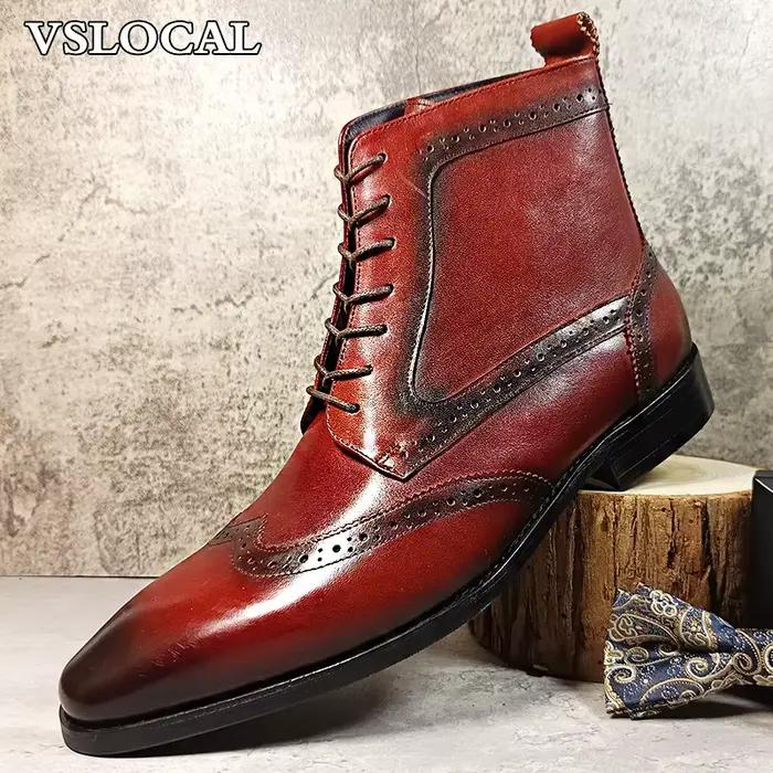 Bottines de luxe en cuir véritable pour hommes