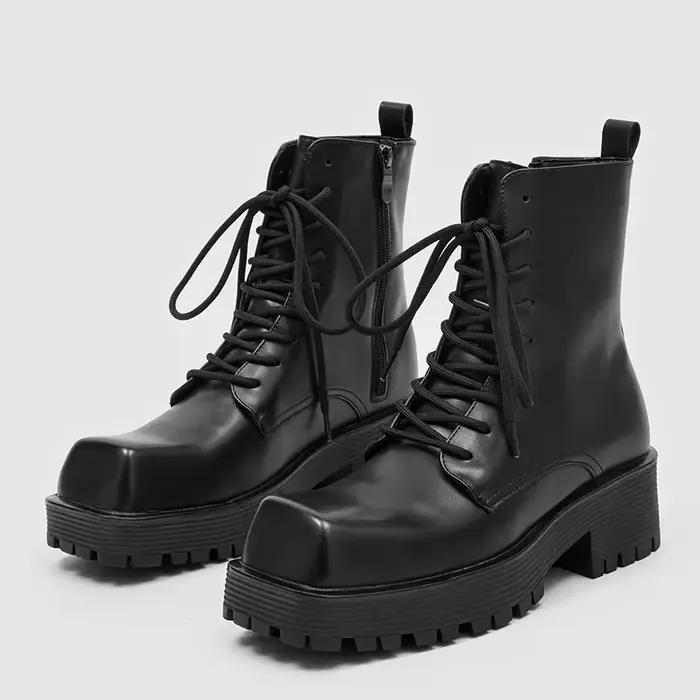 Haute qualité hommes bottes mode confort décontracté haut de gamme bottes courtes design tête carrée en cuir bottines pour hommes botas hombre