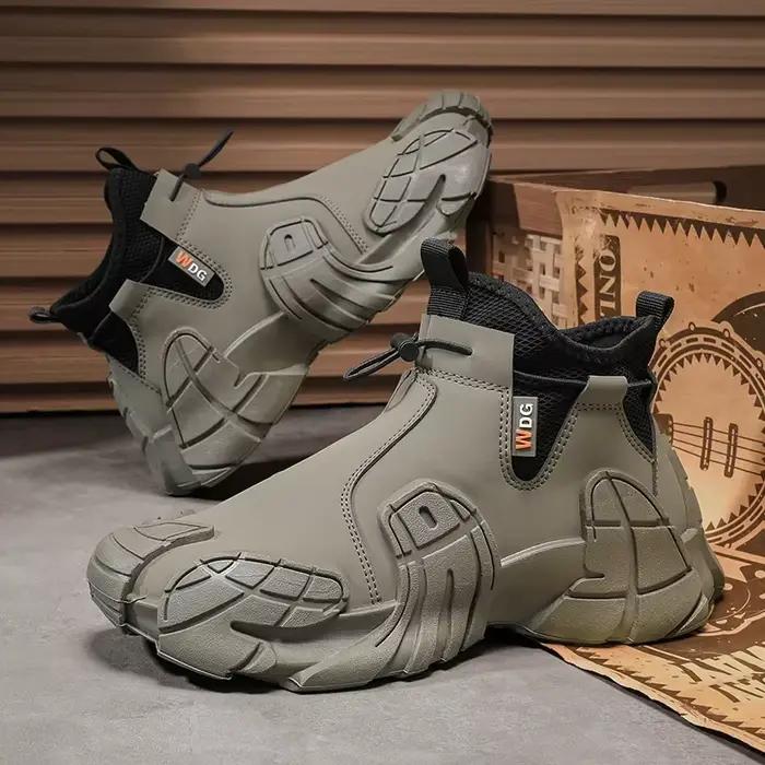 Botte courte d'extérieur pour hommes, chaussures montantes décontractées à semelles épaisses, chaussures tendance, chaussures de sport, bottes nues, nouvelle collection automne 2024