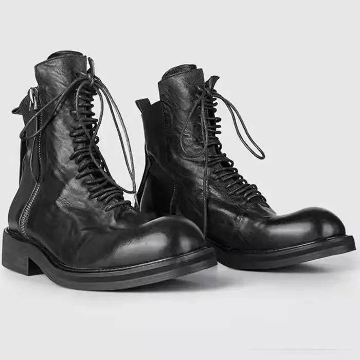 Bottes de moto style britannique pour hommes, bottines en cuir véritable faites à la main, chaussures de loisirs vintage, chaussures de fête à semelle épaisse pour hommes