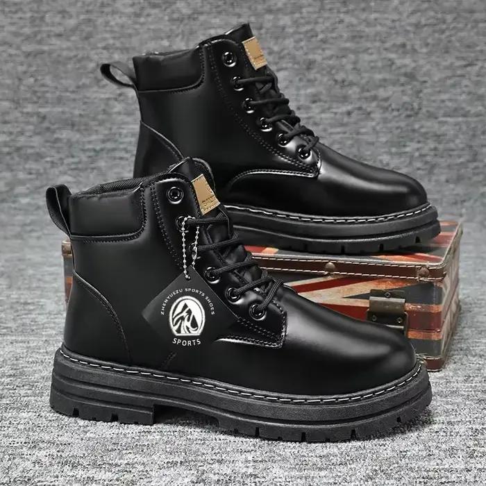 Bottes hautes chaussures en cuir pour hommes mode bottines d'extérieur pour hommes à lacets bottes masculines confortables bottes plates antidérapantes Botas
