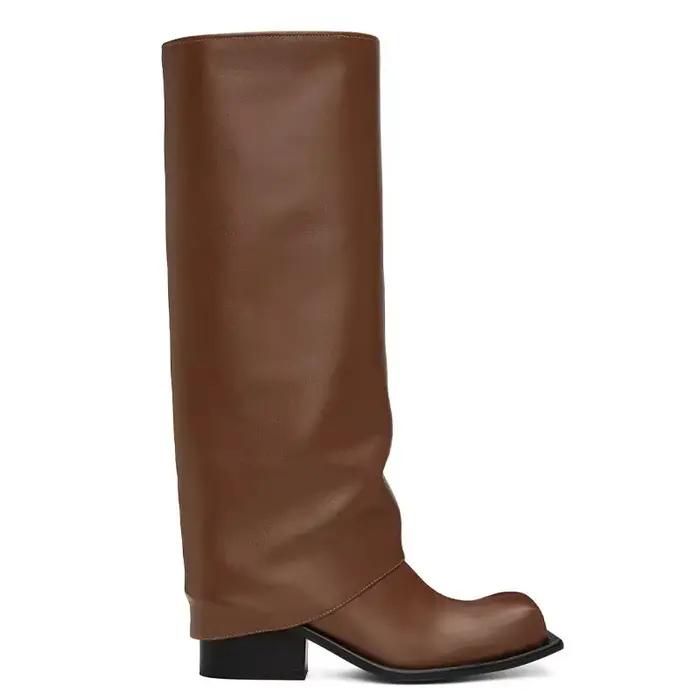 Bottes baril de style tablier en cuir véritable pour femmes