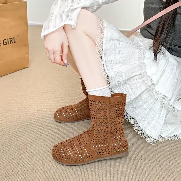 Bottes d'été tendance à bout fermé pour femme – Respirantes, plates, basses, minimalistes, polyvalentes pour l'extérieur, à surface souple