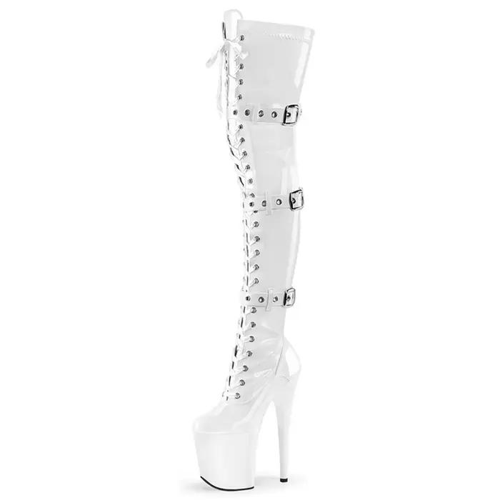 Bottes mi-hautes en cuir verni noir pour danseuses avec talons hauts et semelle antidérapante pour performances sur scène et pole dance