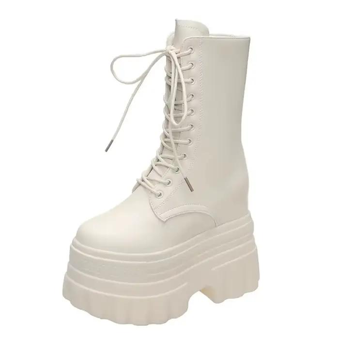 Bottines mi-mollet en cuir souple de 14CM pour femme
